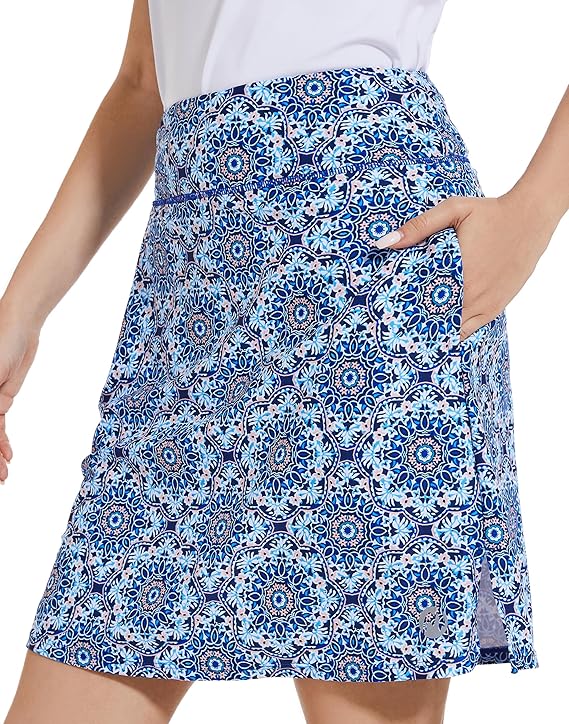 M MOTEEPI Skorts for Woman Golf Skirt Knee Length Tennis Athletic Skorts with Pockets(Blue Vector Flower) - Image 3