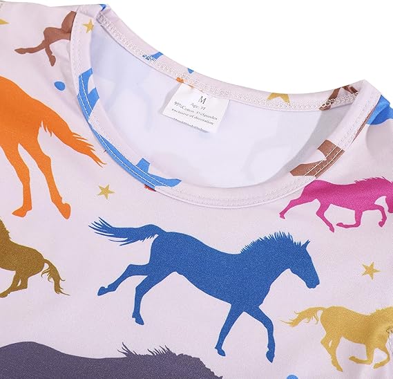 Girl Casual Dress Baseball Print Ruffle Bottom Casual Dress Summer Clothes (Horse) - Image 3