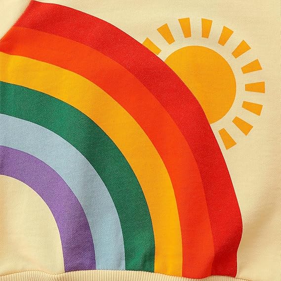 Toddler Girl Sweatshirt Clothes Outfit,Cotton Crewneck (Cream Rainbow) - Image 4