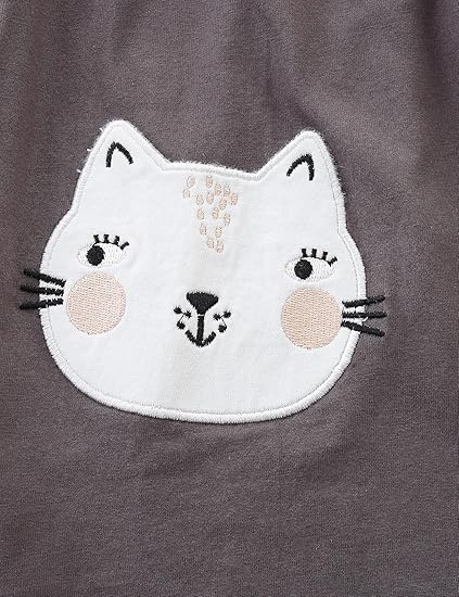 Toddler Girl's Long Sleeve Dresses( White/Gray Striped Cat) - Image 5