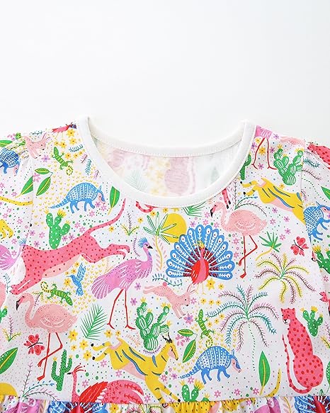 Little Girls Cotton Dresses Flutter Short Sleeve Summer Dress(Animal zoo) - Image 4