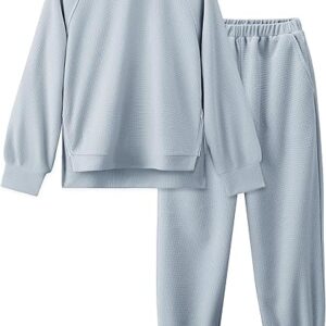 Girls 2 Piece Outfits Tracksuits Casual Crewneck Sweatshirts Side Zipper Pullover and High Waisted Sweatpants Set(Grey)