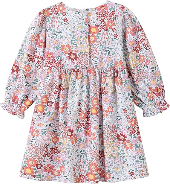 Toddler Girl Long Sleeve Dress Cotton Casual Jersey Shirt Playwear Applique Dress(redfloral) - Image 3