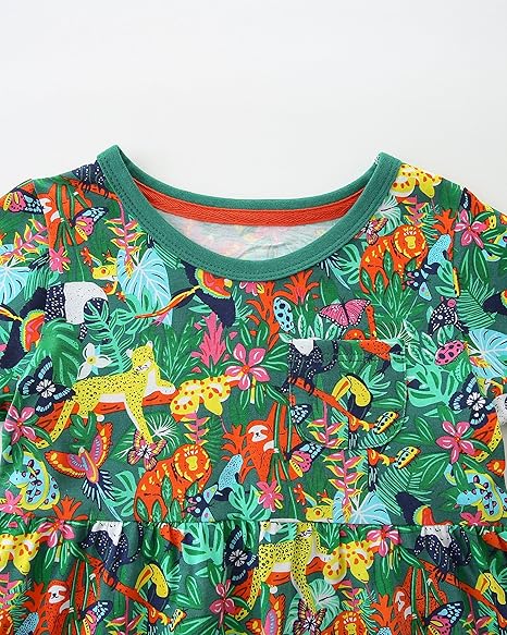 Little Girls Cotton Dresses Flutter Short Sleeve Summer Dress(Animal fun) - Image 4