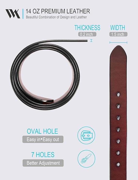 WOLFANT Thicken Full Grain Heavy Duty Brown Belts for Men - Image 2