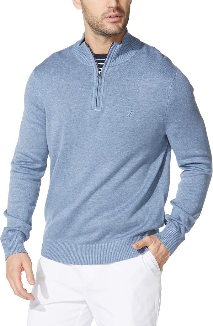 Nautica Men's Quarter-Zip Deep Anchor Heather Sweater