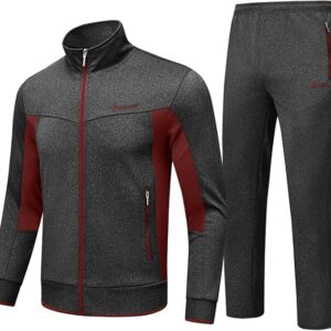 BASUDAM Men's Dark Grey Red Tracksuit