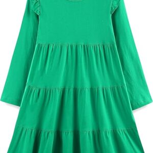Girl's Dresses Cotton Ruffle Sleeve (Green)