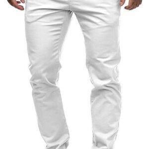 HUNGSON Mens Chinos Dress White Pants