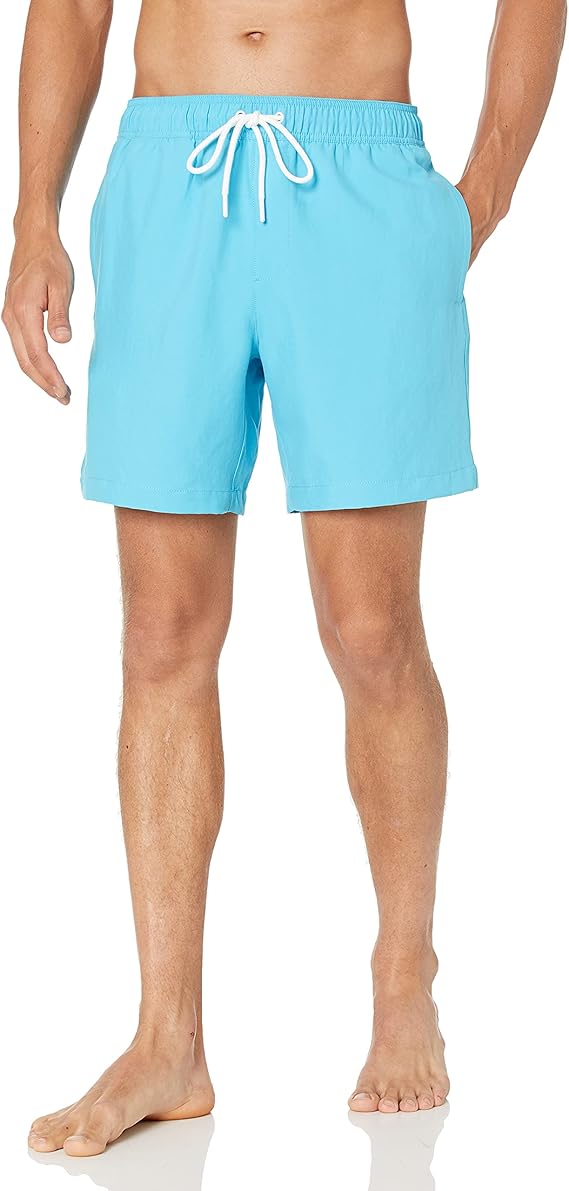 Amazon Essentials Mens 7" Aqua Blue Swim Trunks