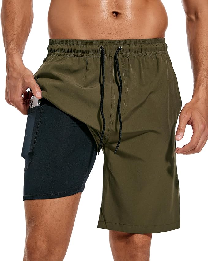 difficort Mens Army Green Swim Trunks