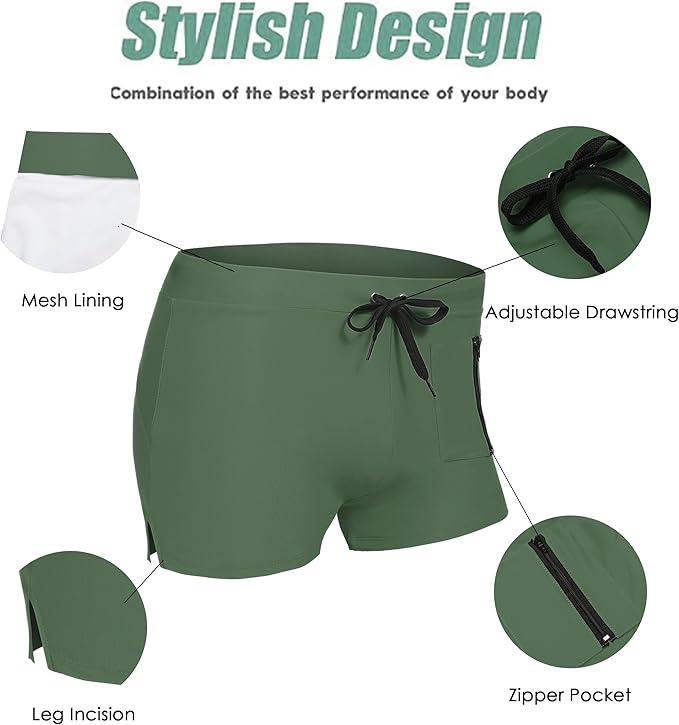 COOFANDY Mens Army Green Swim Trunks Swimwear - Image 4
