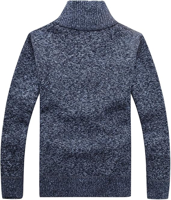 Yeokou Men's Casual Slim Full Zip Thick Knitted Cardigan Blue Sweaters with Pockets - Image 2
