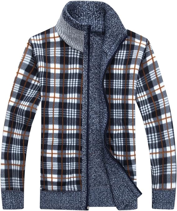 Yeokou Men's Casual Slim Full Zip Thick Knitted Cardigan Blue Sweaters with Pockets - Image 3
