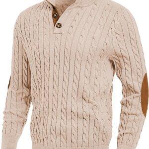 JMIERR Cable Knit Pullover Sweater Stand Collar Knitted 02 Beige Sweaters