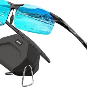 SIPLION Black Frame/Blue Mirrored Lens Sunglasses Men