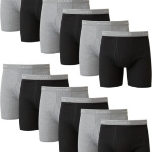 Hanes mens Boxer Briefs Cool Dri Moisture-wicking Black/Gray - 12 Pack Underwear