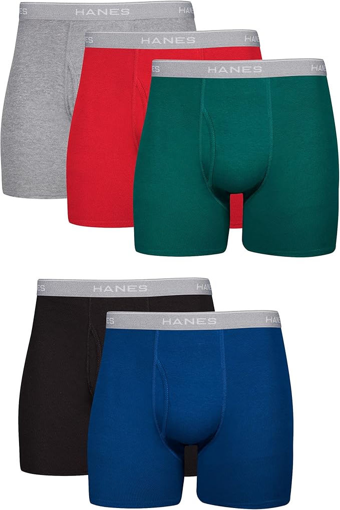 Hanes mens Boxer Briefs Cool Dri Moisture-wicking Blue/Green/Red - 5 Pack Underwear
