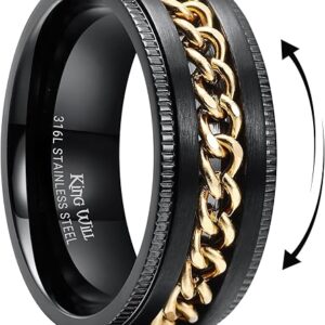 King Will 316L Stainless Steel Fidget  A-Black-Gold Plated Ring for Men