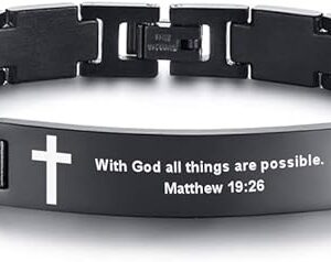 MEALGUET Stainless Steel Black-With God all things are possible. Matthew 19:26 Bracelet for Men