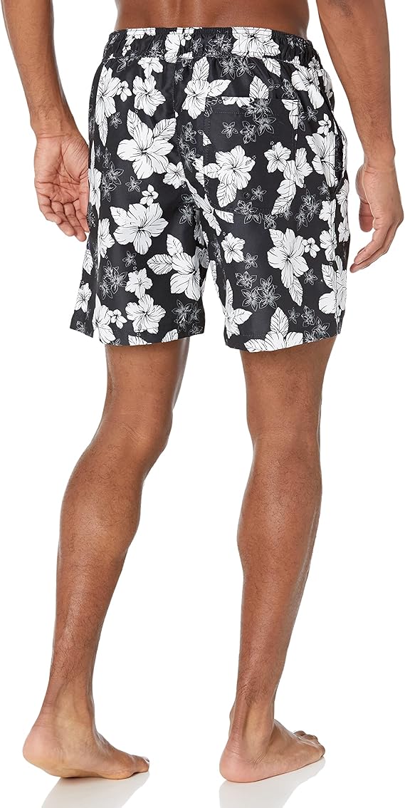 Amazon Essentials Mens 7" Black Hibiscus Flower Swim Trunks - Image 3