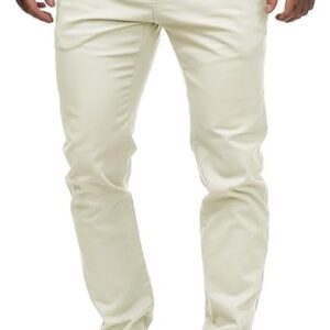HUNGSON Mens Chinos Dress Beige Pants