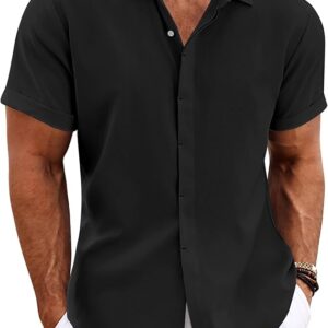 COOFANDY Linen Black Shirt