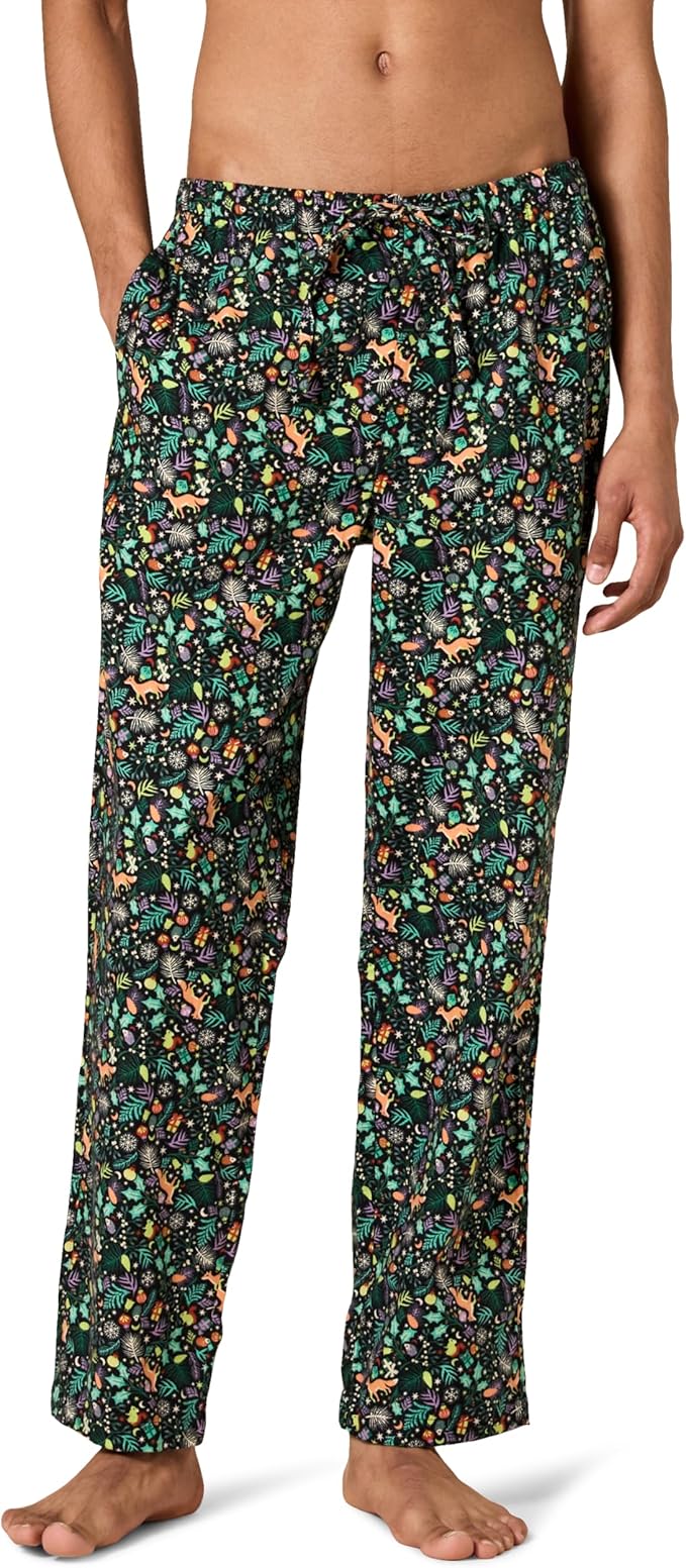 AZ Mens Black Folkloric Breathable Flannel Pajama Pant