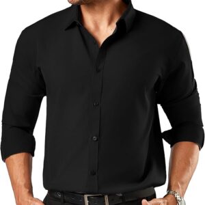 Men's Button Down Long Sleeve Tuxedo Jet Black Shirt