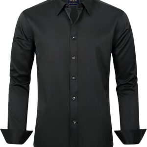 J.VER Men's Dress Shirts Solid Long Sleeve Black Formal Shirt