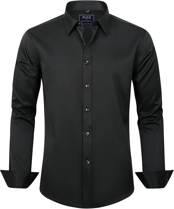 J.VER Men's Dress Shirts Solid Long Sleeve Black Formal Shirt