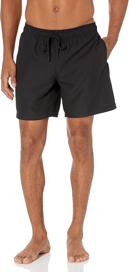 Amazon Essentials Mens 7" Black Swim Trunks