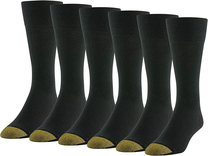 GOLDTOE Men's Cambridge Black Crew Socks 6-Pairs