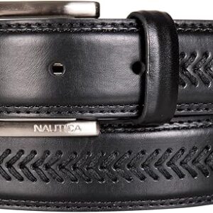 Nautica Mens Double Stitch Dress Leather Leather Laced - Black Belt