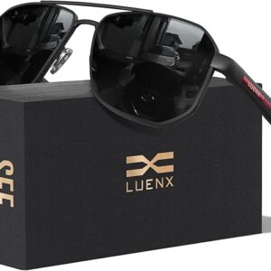 LUENX Aviator Black Lens/Matte Black Frame and Arm Sunglasses for Men