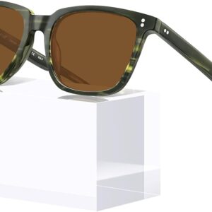 CARFIA Retro Acetate Polarized Brown Lenses Sunglasses for Men