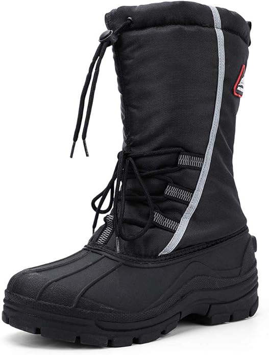 ALEADER Men's Black/Elastic Lace Winter Waterproof Snow Boots