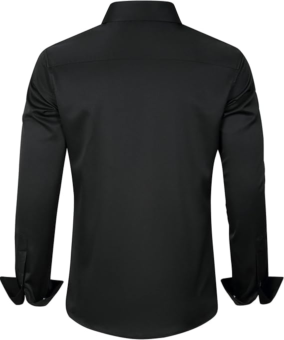 J.VER Men's Dress Shirts Solid Long Sleeve Black Formal Shirt - Image 4