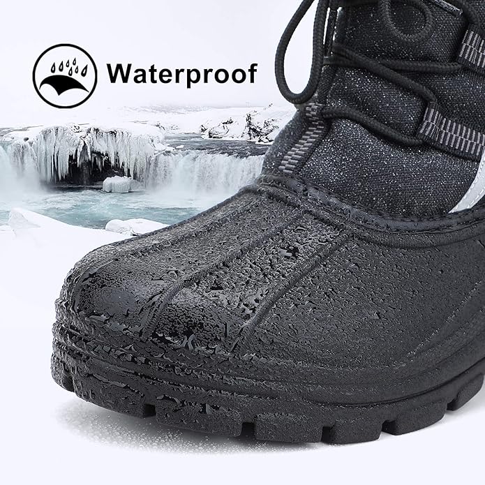 ALEADER Men's Black/Elastic Lace Winter Waterproof Snow Boots - Image 2
