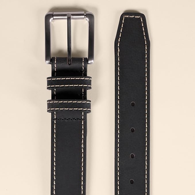 AE Men's Stitched Edge Black Leather Belt - Image 3