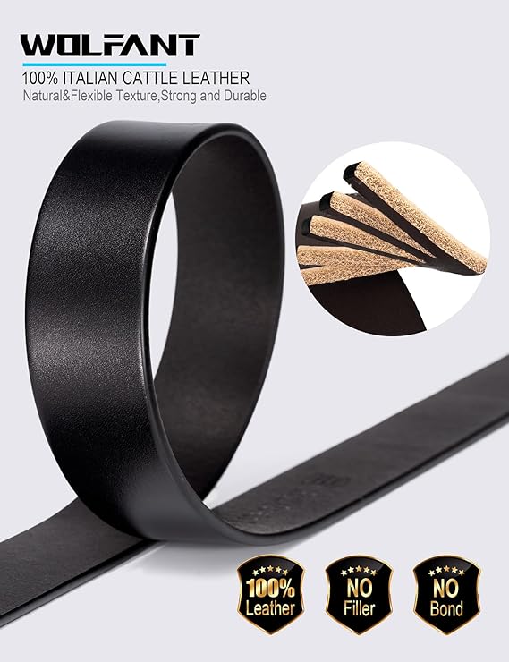 WOLFANT Thicken Full Grain Heavy Duty Black Belts for Men - Image 3