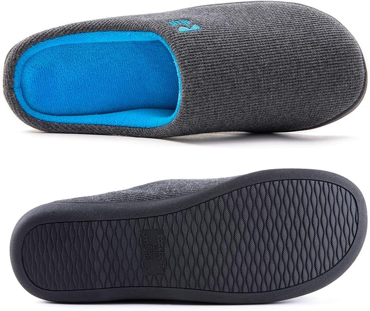 RockDove Men's Dark Grey/Blue Original Two-Tone Memory Foam Slipper - Image 3