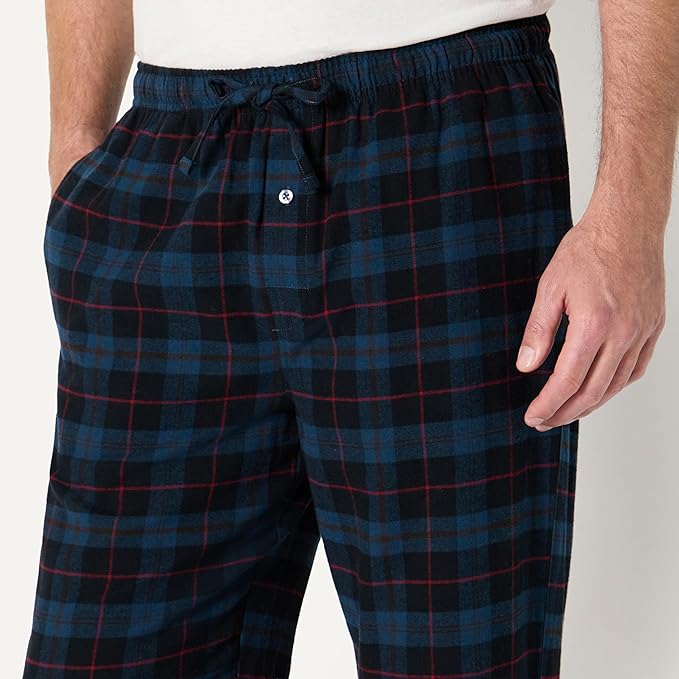 AZ Mens Black Blue Plaid Breathable Flannel Pajama Pant - Image 4