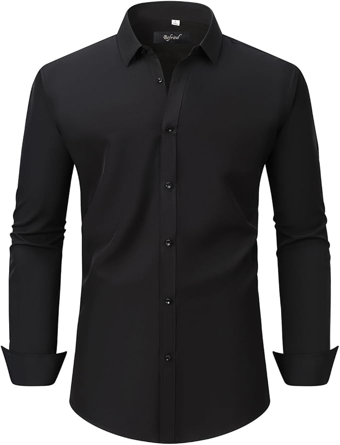 Men's Button Down Long Sleeve Tuxedo Jet Black Shirt - Image 4