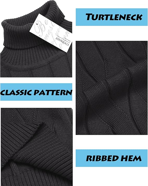 COOFANDY Turtleneck Dark Grey Sweater - Image 4