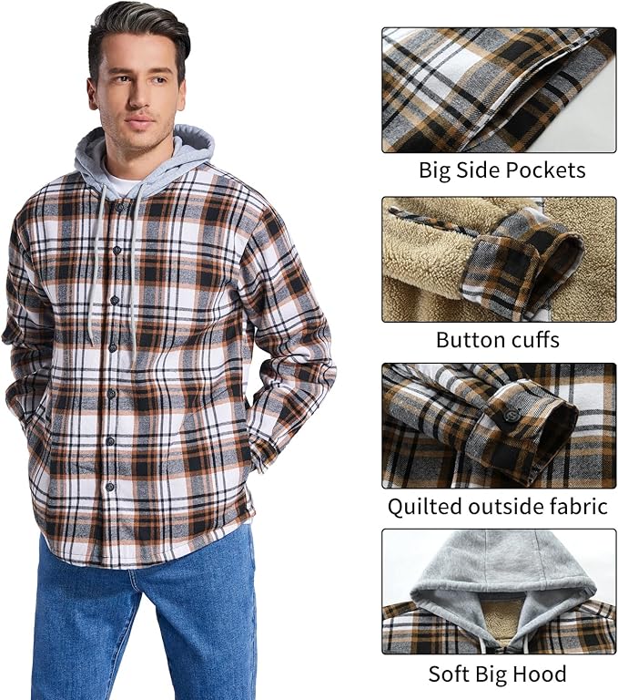 Plaid Shirts Black Line White Khaki Jacket - Image 4