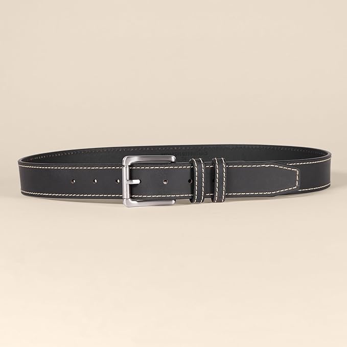 AE Men's Stitched Edge Black Leather Belt - Image 2