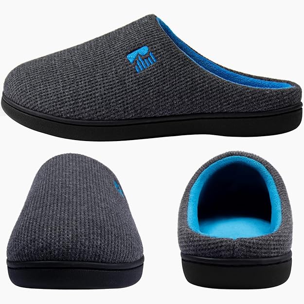 RockDove Men's Dark Grey/Blue Original Two-Tone Memory Foam Slipper - Image 2