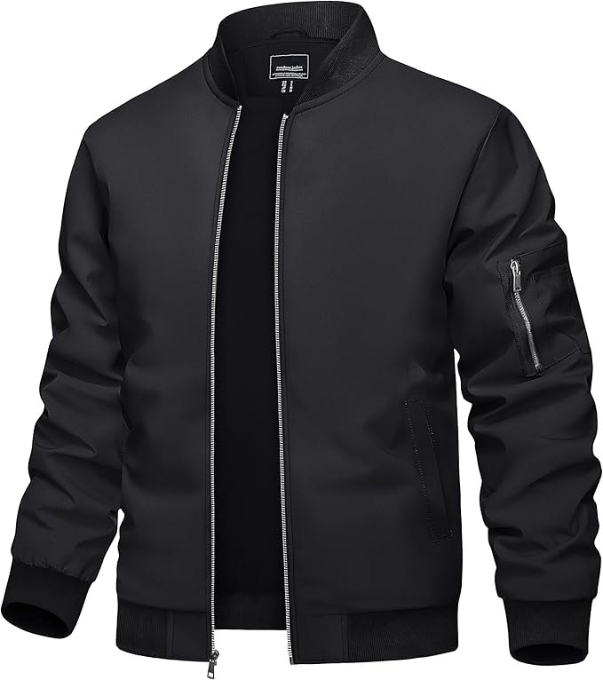 TACVASEN Men's Bomber Black Jacket
