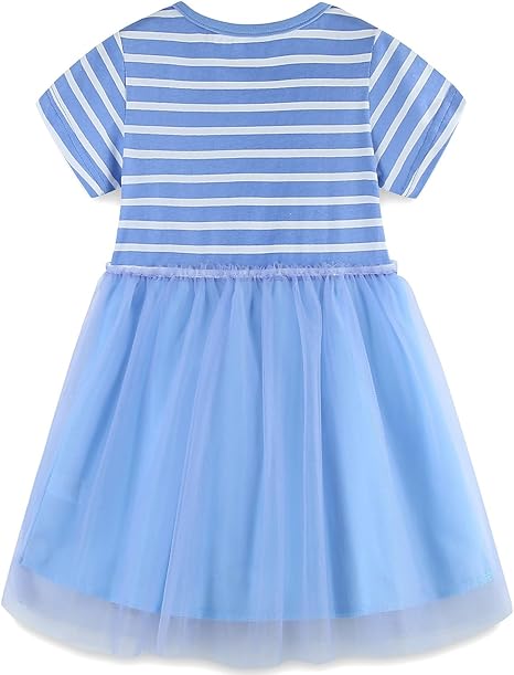 Bumeex Toddler Girls Summer Short Sleeve Dresses(Blue Stripe) - Image 3